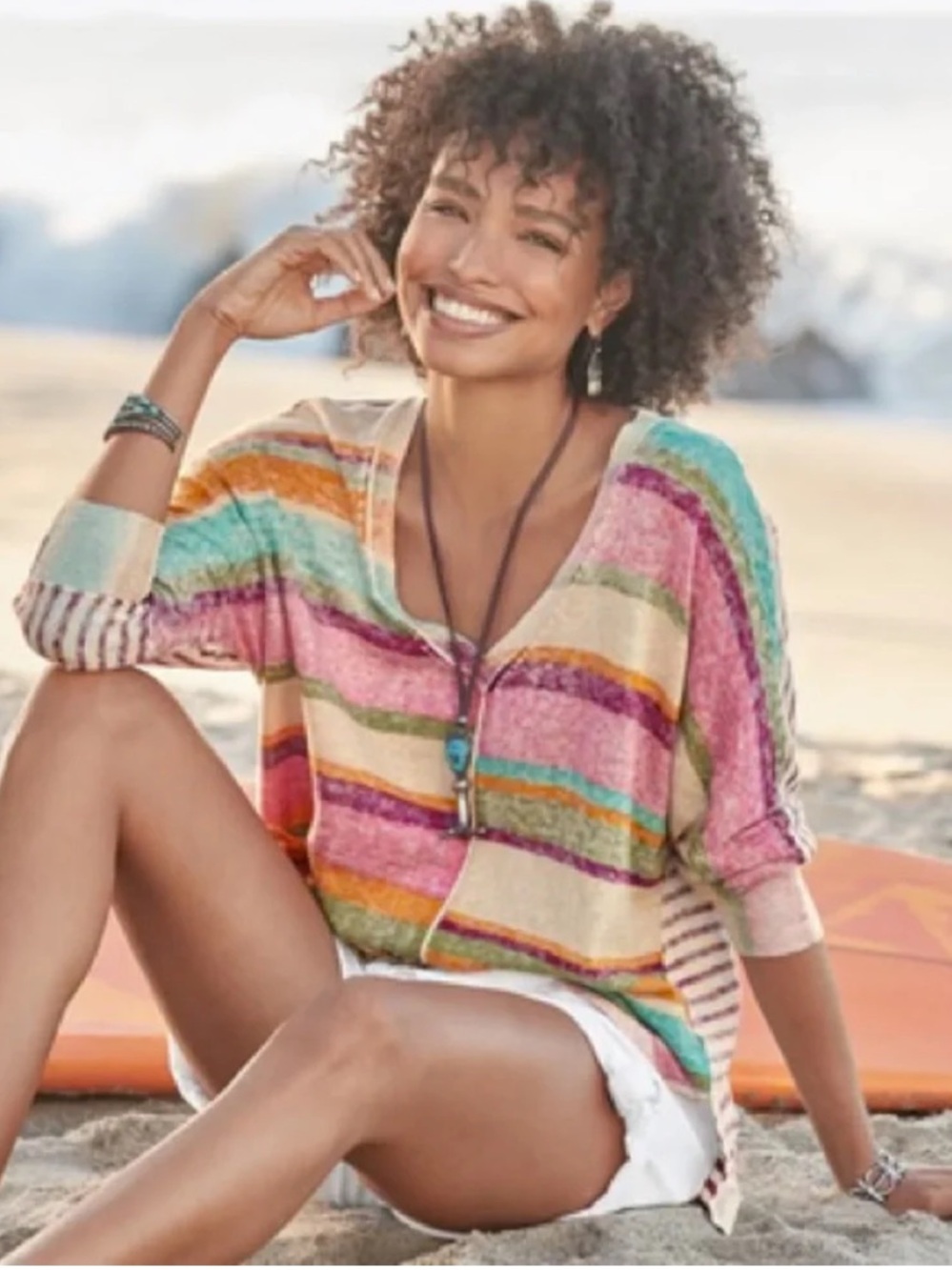 Sundance Johanna Oversized Striped V-Neck Sweater